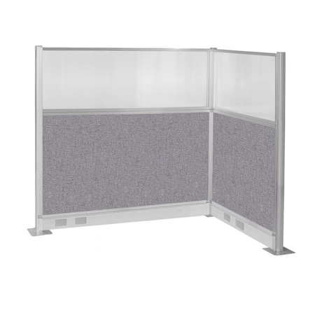 Versare Pre-Configured Hush Panel Electric Cubicle (L Shape) 6' x 4' w/ Window Cloud Gray Fabric 1859371